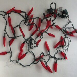 Blow Mold Party String Lights 15 Feet Red Chili Peppers Vintage Tested 35 Lights